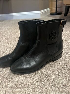 Tory Burch Black Leather Logo Ankle Booties